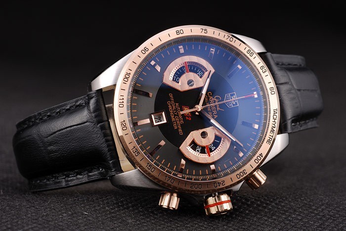 Tag Heuer Carrera Boîtier en acier inoxydable cadran noir bracelet en cuir noir-3