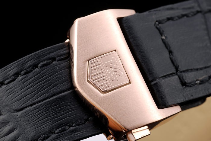 Tag Heuer Carrera Boîtier en acier inoxydable cadran noir bracelet en cuir noir-5
