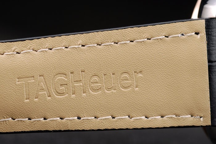 Tag Heuer Carrera Boîtier en acier inoxydable cadran noir bracelet en cuir noir-7