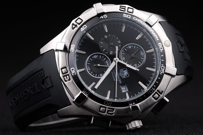 Tag Heuer Aquaracer Tachymeter Bezel cadran noir bracelet en caoutchouc noir-2