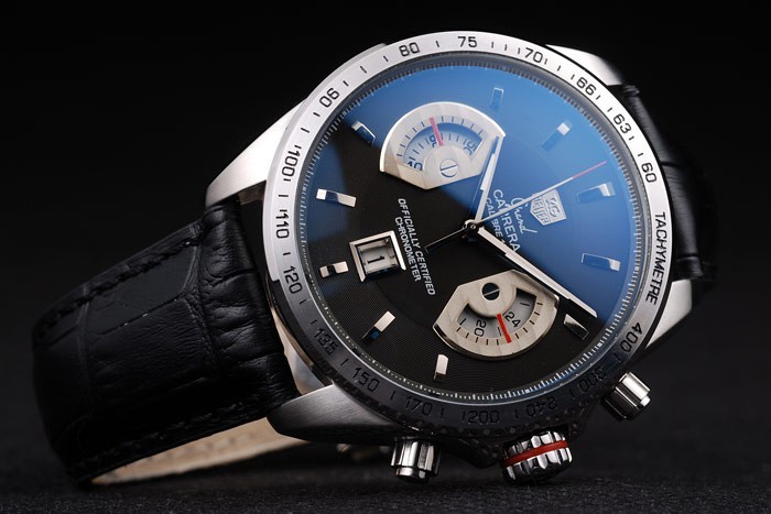 Tag Heuer Carrera Tachymètre Bezel cadran noir bracelet en cuir noir-3
