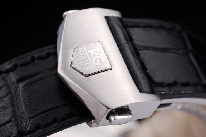 Tag Heuer Carrera Tachymètre Bezel cadran noir bracelet en cuir noir-5