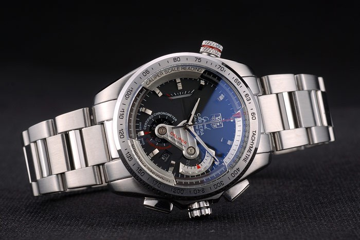 Tag Boîtier en acier inoxydable Carrera Heuer et bracelet cadran noir 7909-3