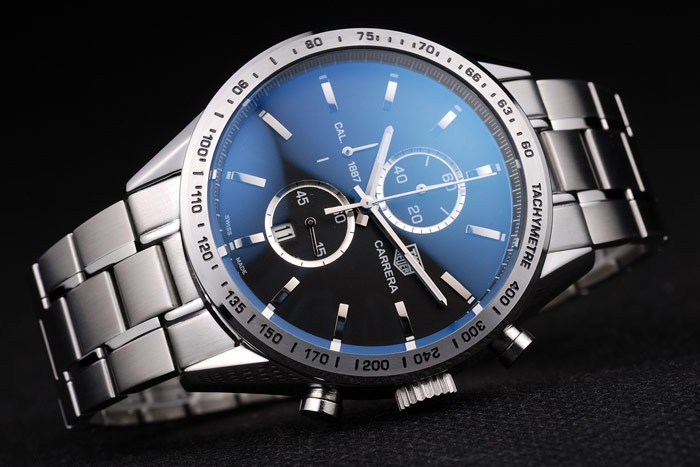 Tag Heuer Carrera Tachymètre Bezel cadran noir bracelet en acier inoxydable-1