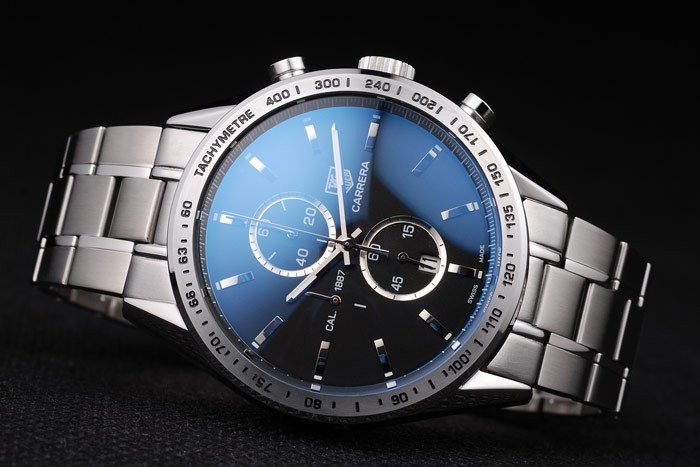 Tag Heuer Carrera Tachymètre Bezel cadran noir bracelet en acier inoxydable-2