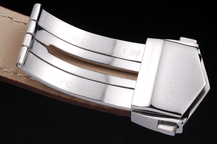 Tag Heuer Monaco en acier inoxydable brossé cas cadran blanc bracelet en cuir brun-4