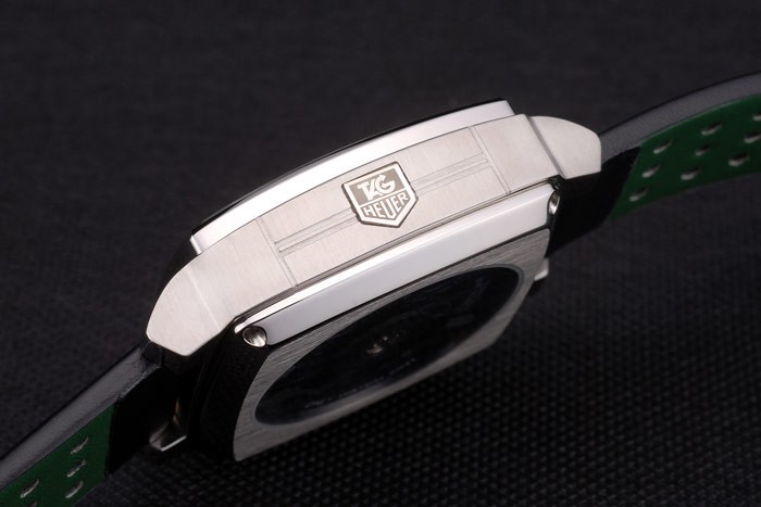 Tag Heuer Monaco Noir-Vert en cuir perforé Strap cadran noir 80308-9