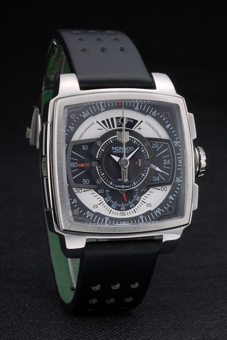 Tag Heuer Monaco Noir-Vert en cuir perforé Strap cadran noir 80308-2