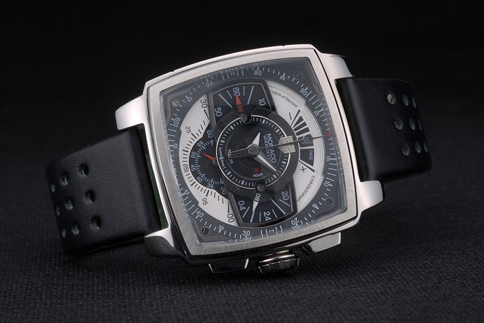 Tag Heuer Monaco Noir-Vert en cuir perforé Strap cadran noir 80308-3