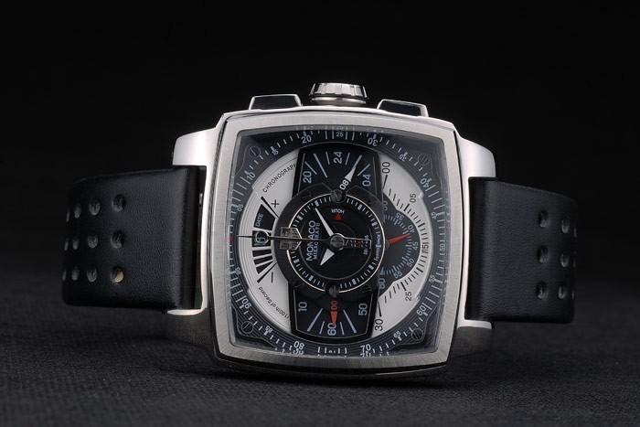 Tag Heuer Monaco Noir-Vert en cuir perforé Strap cadran noir 80308-4