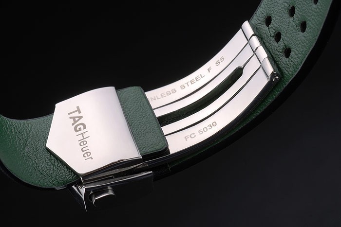 Tag Heuer Monaco Noir-Vert en cuir perforé Strap cadran noir 80308-6