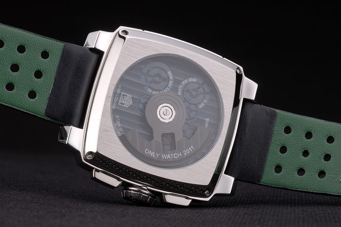 Tag Heuer Monaco Noir-Vert en cuir perforé Strap cadran noir 80308-7