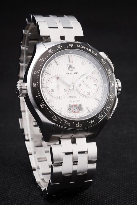 Tag Heuer SLR Swiss Tachymeter Lunette en acier inoxydable cadran blanc-1