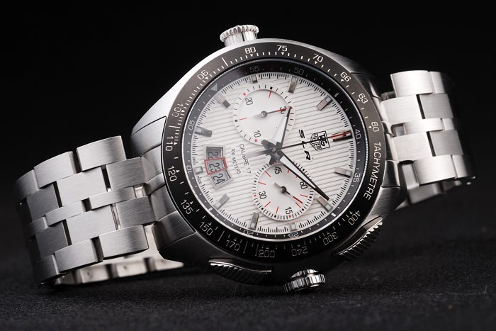 Tag Heuer SLR Swiss Tachymeter Lunette en acier inoxydable cadran blanc-2
