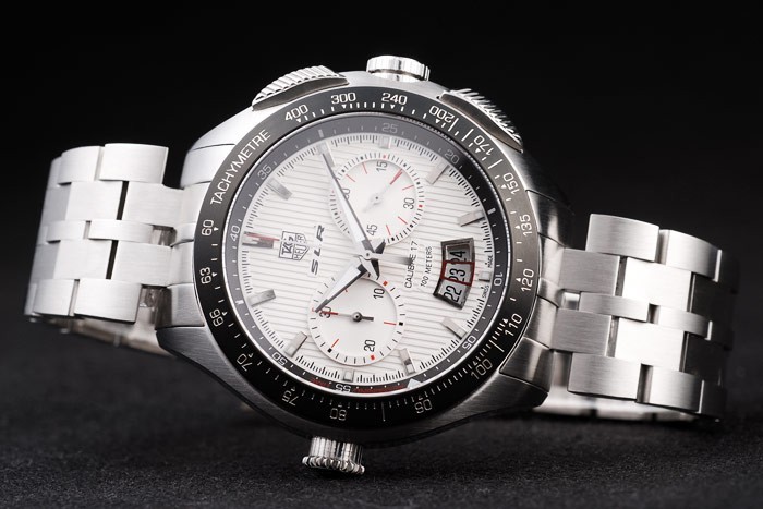 Tag Heuer SLR Swiss Tachymeter Lunette en acier inoxydable cadran blanc-3