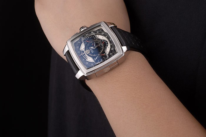 Tag Heuer Monaco Mikrograph bracelet en cuir noir cadran noir 7924-3