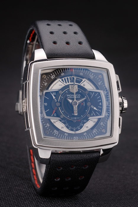 Tag Heuer Monaco Mikrograph bracelet en cuir noir cadran noir 7924-4