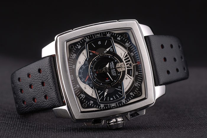 Tag Heuer Monaco Mikrograph bracelet en cuir noir cadran noir 7924-5