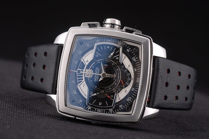 Tag Heuer Monaco Mikrograph bracelet en cuir noir cadran noir 7924-6