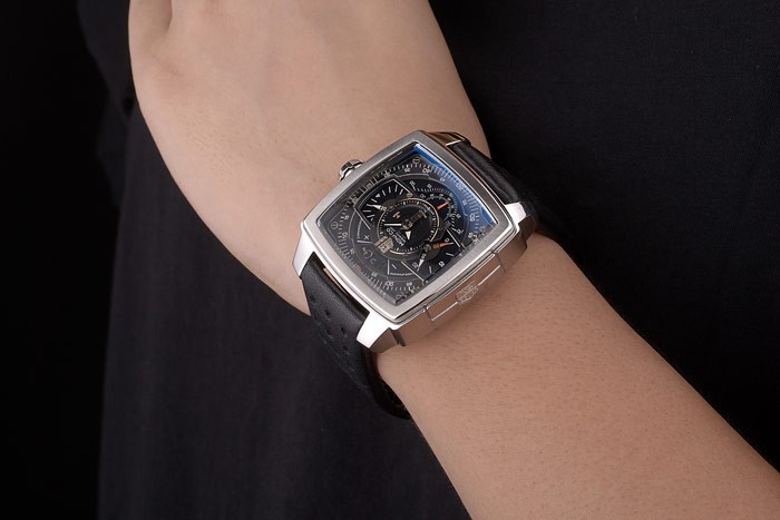 Tag Heuer Monaco Mikrograph bracelet en cuir noir cadran noir 7923-3