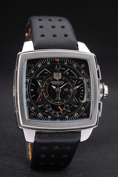 Tag Heuer Monaco Mikrograph bracelet en cuir noir cadran noir 7923-4