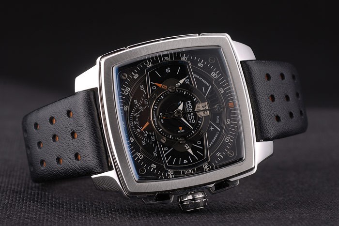 Tag Heuer Monaco Mikrograph bracelet en cuir noir cadran noir 7923-5