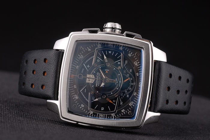 Tag Heuer Monaco Mikrograph bracelet en cuir noir cadran noir 7923-6